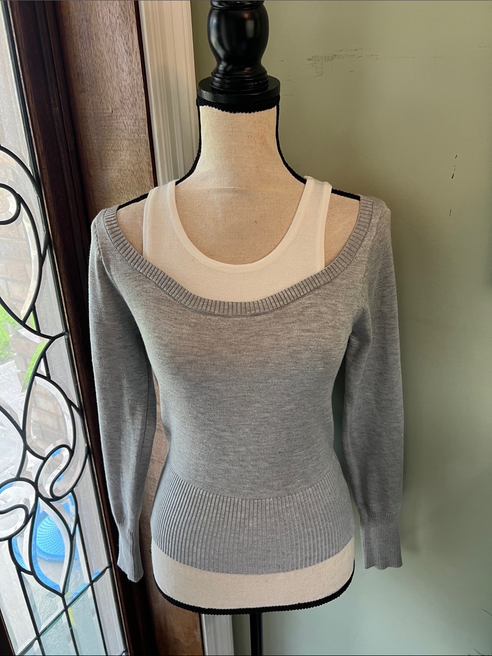 Thirty Thirty Light Gray Off-the-Shoulder Sweater — Slim Knit